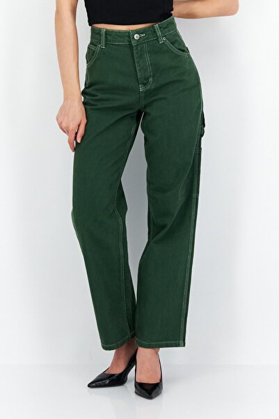 Don't Call Me Jennyfer بنطلون جينز نسائي أرجل واسعة بلون موحد غير قابل للتمدد...