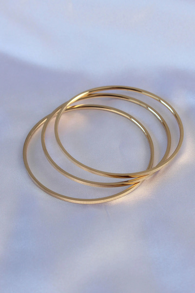 shopwave PLN 316L Çelik Gold Renk 3'lü Ajda Model Kadın 60 mm Bilezik