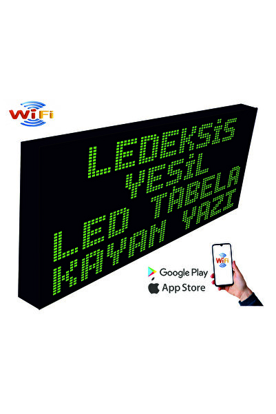 Ledeksis Led Tabela 32x96Cm Tek Taraflı Yeşil Kayan Yazı Wifi (Telefondan Yaz...