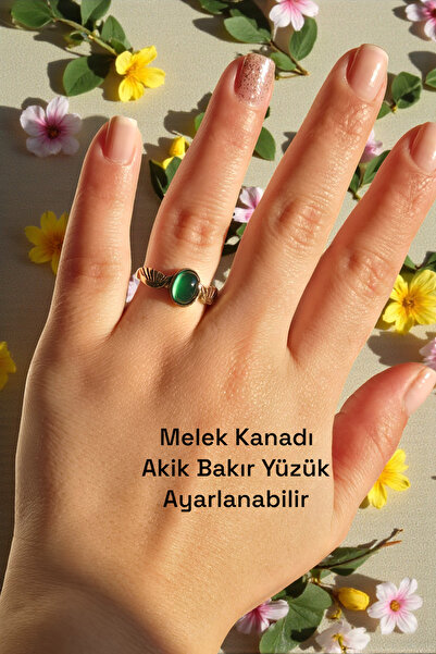 NBS Beautiful Naturel Stones Angel Wing Agate Copper Ring Adjustable Very Hig...