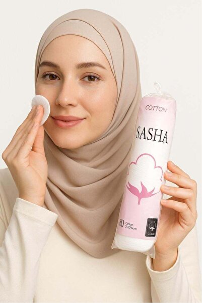 SASHA أقراص قطنية نقية للتجميل، 80 قطعة، بيضاء