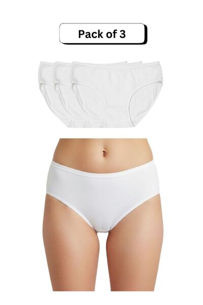 Comfort Women’s White Cotton Briefs Pack of 3 – High Coverage, Moisture-Wicki...