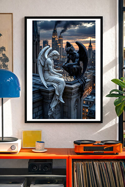 Koi Art Design Siyah Çerçeveli Tek Parça Modern Karışık Troll Temalı Yüksek K...