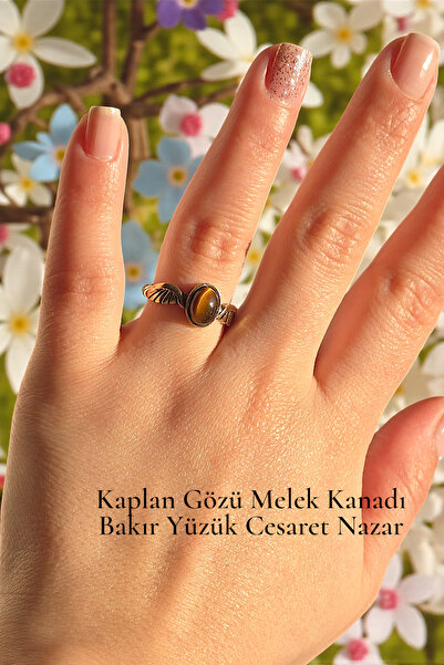 NBS Beautiful Naturel Stones Angel Wing Tiger Eye Stone Copper Ring Adjustabl...