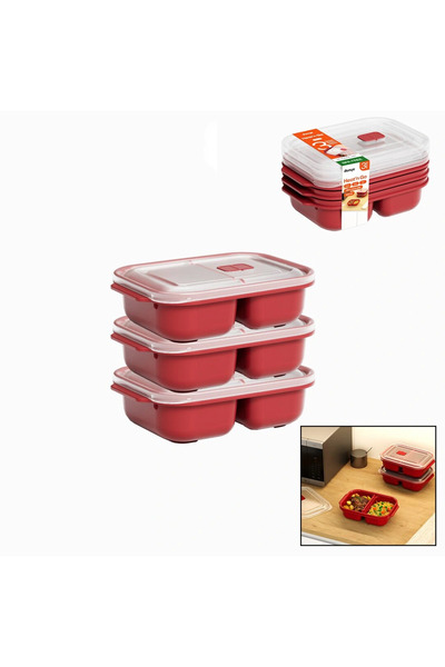 shopwave طقم 3 قطع من حاويات التخزين المستطيلة الحمراء سعة 1200 مل (5047)