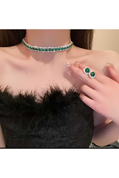 Ümaks Silvers Queenly Elegance Sparkling Green Stone Choker Necklace – Dazzli...