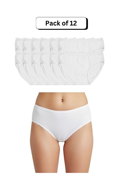 Comfort Women’s Pure White Cotton Underwear Pack of 12 – Breathable Hygienic ...
