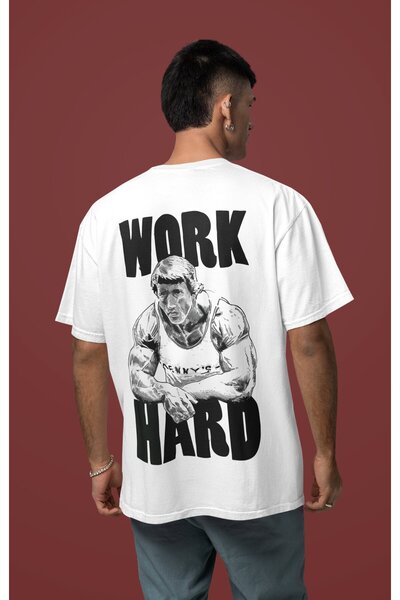 SEVBANO تي شيرت أرنولد وورك هارد لبناء الأجسام مطبوع للجنسين قصة فضفاضة للياق...