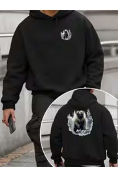 LAYORA تصميم عصري مبتكر للرجال مطبوع فضفاض بأكمام طويلة بغطاء رأس