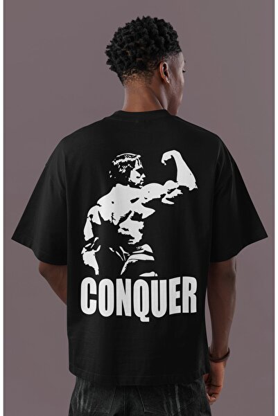 SEVBANO Tricou supradimensionat unisex cu imprimeu pe spate Conquer Arnold Bo...