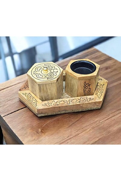 South house Engraved wooden incense burner set, 20*10 cm