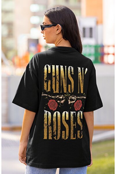 SEVBANO Tricou oversize unisex cu imprimeu pe spate Design Guns N' Roses Rock...