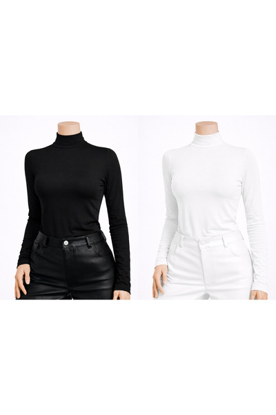 belpa Women's Black and White Long Sleeve 2-Piece Bodysuit