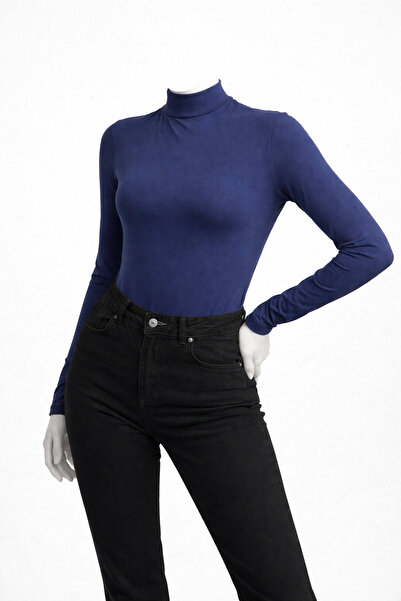 belpa Women's Navy Blue Long Sleeve Bodysuit Single Piece