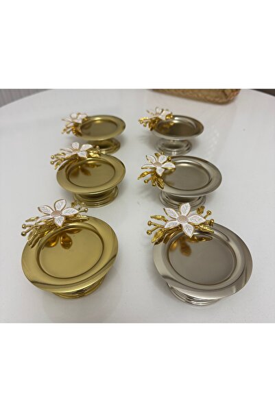 SEVA ÇELİK 3 Gold 3 Silver Lily Flower Accessory Decorated Turkish Delight Co...