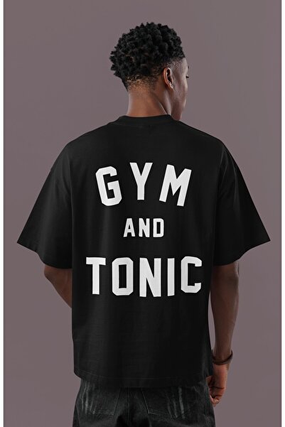 SEVBANO Tricou Gym And Tonic cu imprimeu pe spate, unisex, supradimensionat, ...