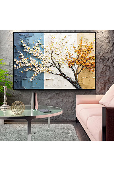 EMYA HOME Premium Black Metal Framed Triple Tree Glass Painting