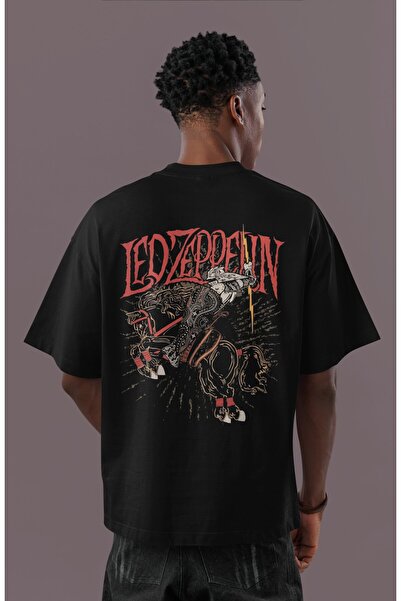 SEVBANO Led Zeppelin Rock Metal Müzik Grubu Sırt Baskılı Unisex Oversize Tişört