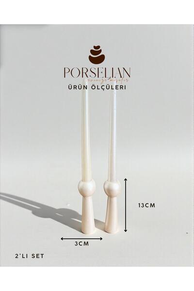 Porselian 2'li Set Dekoratif Minimalist Tasarım Mumluk Şamdan Seti - Modern B...