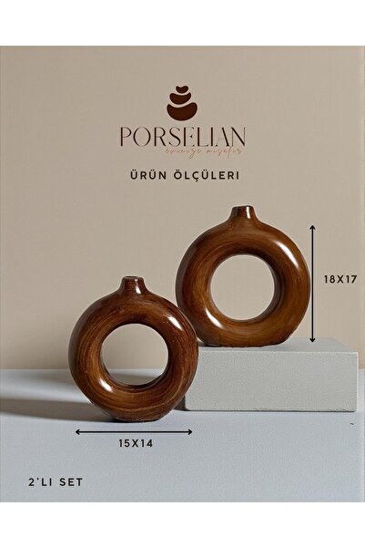 Porselian Set od 2 dekorativne vaze sa prstenastim dizajnom - moderni minimal...