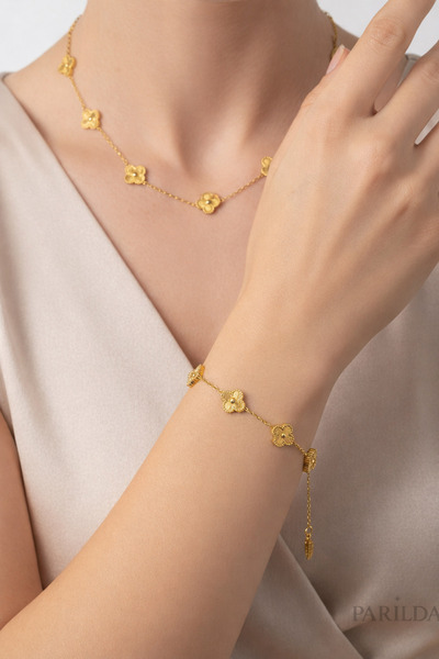 Parılda Yonca Model Kadın (Kolye & Bileklik) Seti - 316L Paslanmaz Çelik