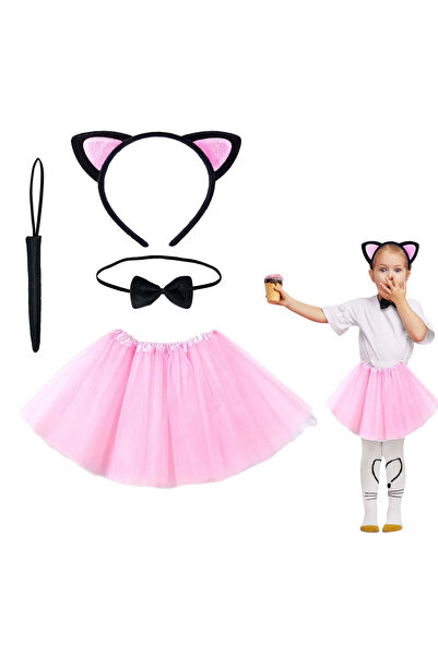 Lisinya Pink Color Cat Costume Set with Skirt (Tutu, Crown, Bow Tie, Tail) - ...