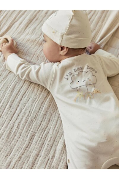 Next Baby 100% Cotton Neutral Color “I Just Arrived Here” Sleeping Bag and Ha...