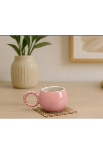 İZart Knitted Bubble Pink Mug with White Detail Inside Completely Handmade Cu...