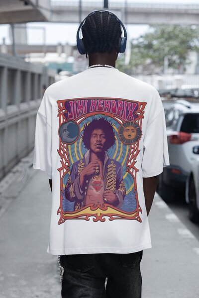 SEVBANO Μπλουζάκι Unisex Oversize Singer με στάμπα στην πλάτη Jimi Hendrix