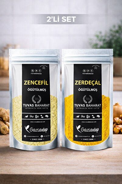TUVAS BAHARAT Öğütülmüş Zencefil - Zerdeçal 2'li Set 100% Doğal & Katkısız (7...