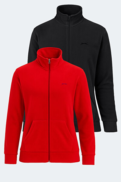 Slazenger Soul Set of Mock Neck Women's D 2 Zippered Black - Red Fleece