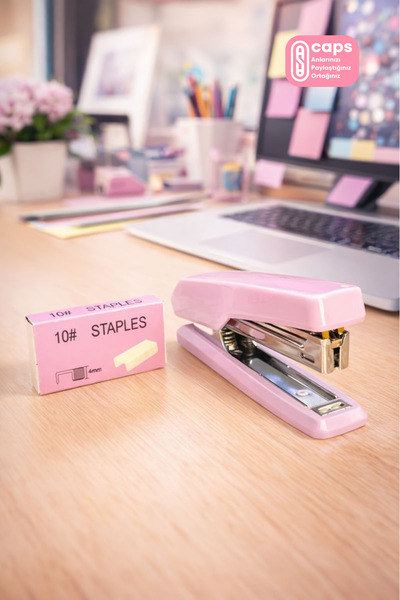 caps office Pastel Pembe Renkli Tel Hediyeli Zımba – Pastel Şirin Kırtasiye &...