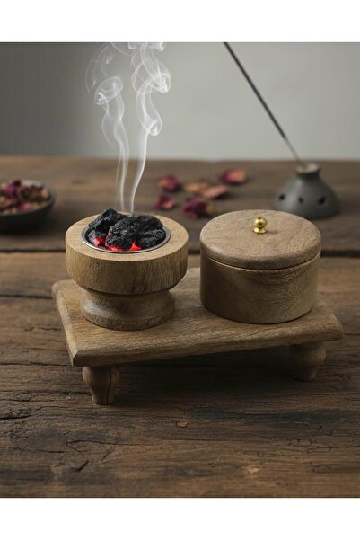 South house Engraved wooden incense burner set, 20*10cm