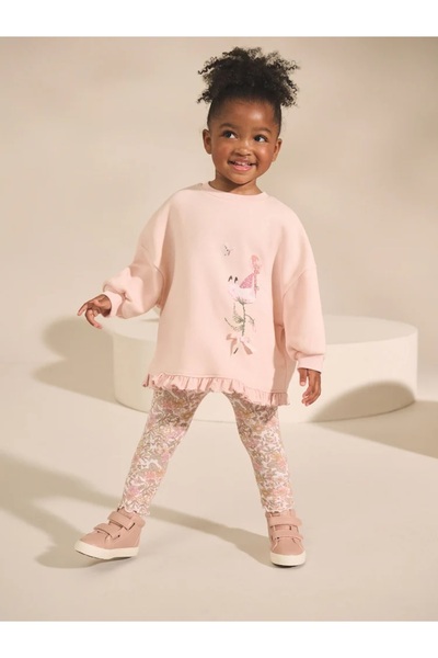 Next Baby Pink Floral Fairy Ruffle Skirt Sweatshirt and Leggings Set