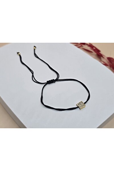 Veyla Style Kare Detaylı Gold Siyah İp Bileklik