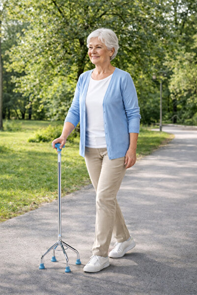 ADEF 4 Ayaklı Ayarlanabilir Yürüme Bastonu | Kaymaz Tabanlı | Ergonomik Sap |...