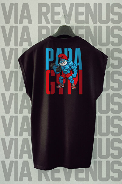 Vordevia Papa Gym Back Printed Zero Sleeve 100% Cotton Sports Tshirt