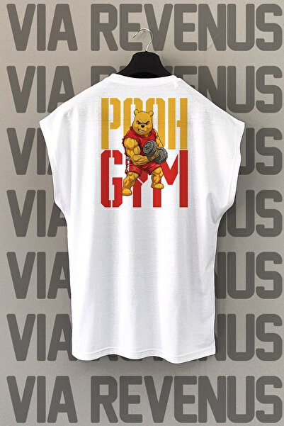 Vordevia Pooh Gym Back Printed Zero Sleeve 100% Cotton Sports Tshirt