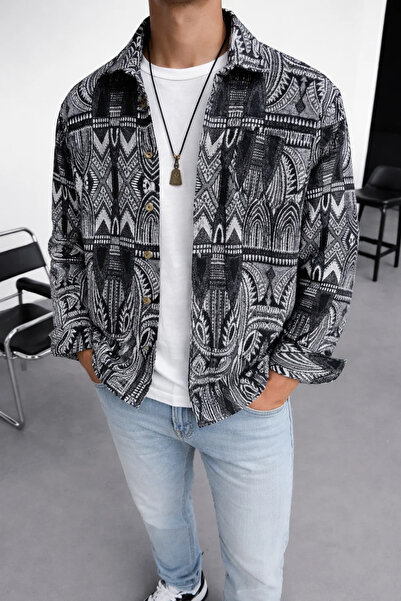 FıttingRoom Oversize Bohemian Cotton Stamped Shirt