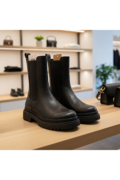 buğrahayalin Women's Black Chelsea Boots Side Elastic Laceless Casual Winter ...