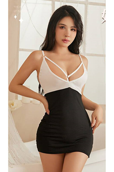 Nawaem Night Lingerie فستان نوم قصير مثير بفتحة رقبة على شكل حرف V عميقة للنس...