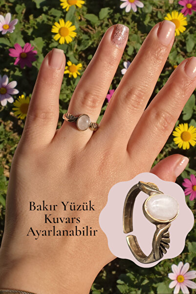 NBS Beautiful Naturel Stones Copper Ring Angel Wing Gold Color Adjustable Qua...