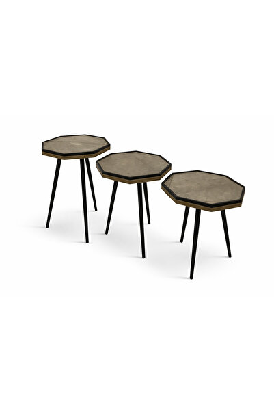 Generic Turkish Tiered Side Table Set – 3 Pieces | Wooden Top with Metal Legs