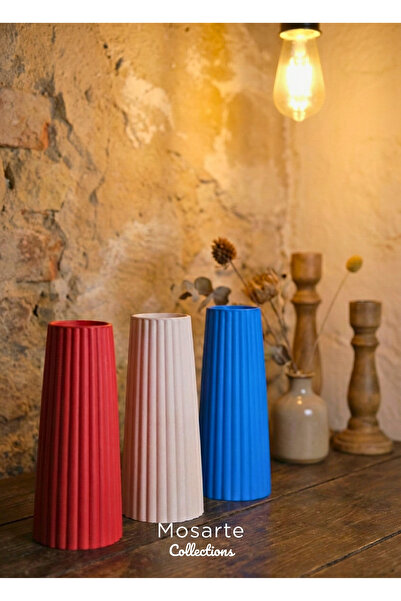 Mosarte مجموعة من 3 مزهريات ديكور عصرية بتصميم مضلع ومحزز