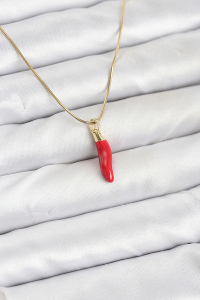 Clariss قلادة نسائية من الفولاذ 316L بلون ذهبي مع نموذج الفلفل الأحمر كابيا