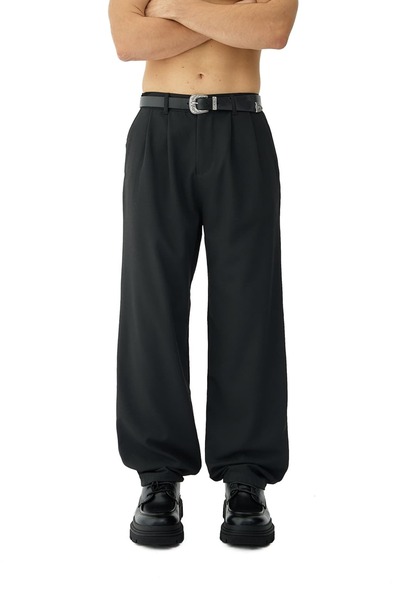 hitup Thick Buttoned Pleated Baggy Fit Fabric Trousers