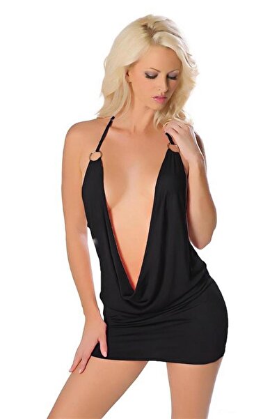 Hafif Giyim Fantezi Seksi Sırtı Açık Derin Dekolteli Dökümlü Mini Elbise TP10...