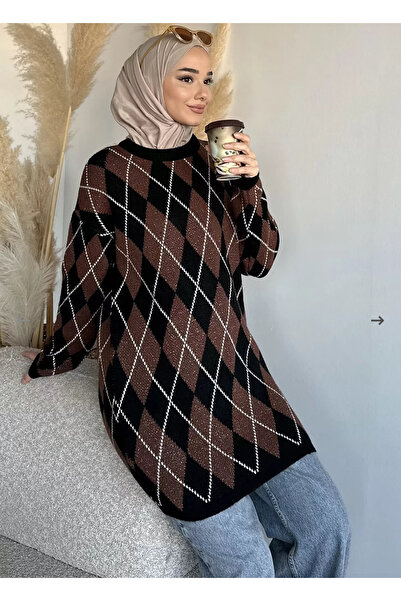 Azra Azragül Baklava Desenli Simli Triko Tunik