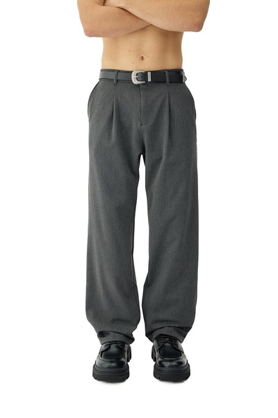 hitup Thick Buttoned Pleated Baggy Fit Fabric Trousers