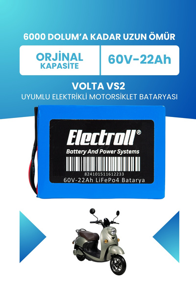 ELECTROLL Volta Vs2 Uyumlu Batarya (Standart Kapasite) LiFePO4 60V 22Ah Elekt...